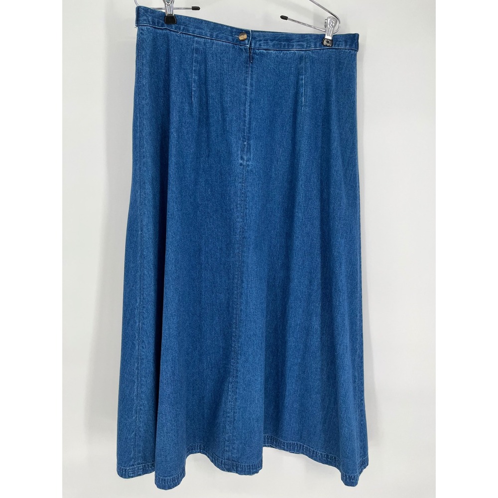 TALBOTS Long Denim Maxi Skirt Sz 16 Blue A-Line 100% Cotton Plus Modest Zipper